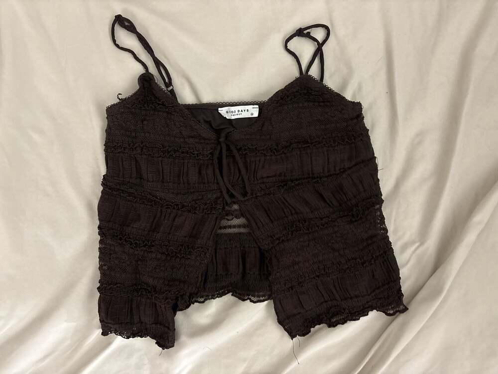 Good Days Project Brown Ruffled Lace Tie-Front Camisole